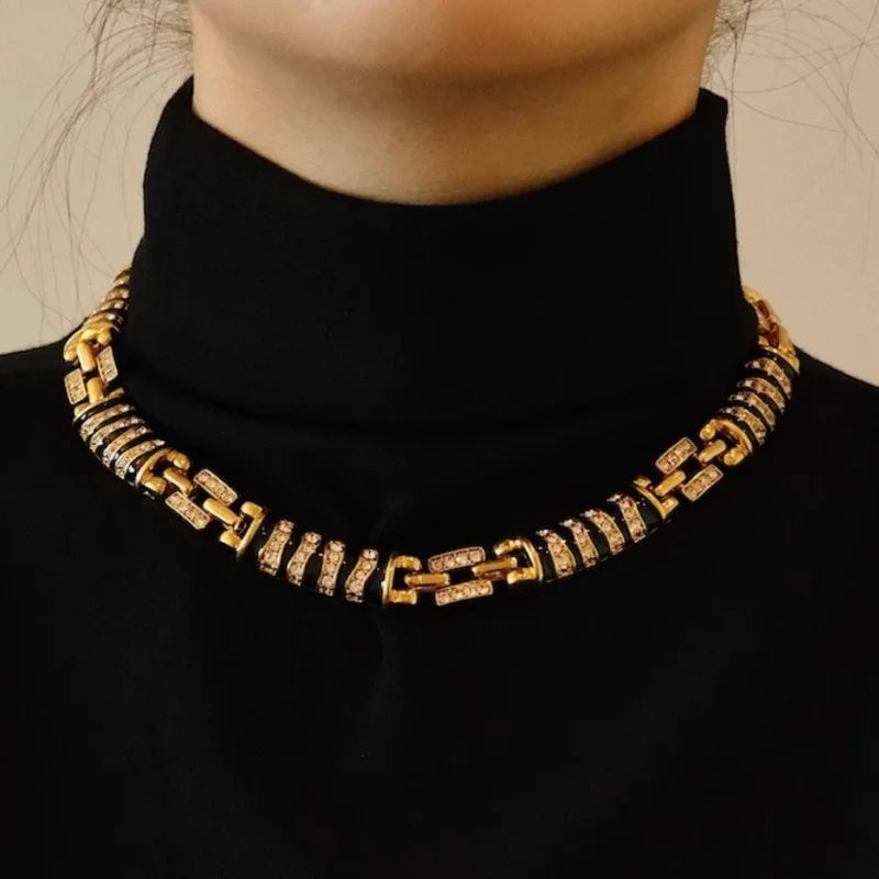 Modern Luxury Gold Black Necklace Earrings Bracelet Set