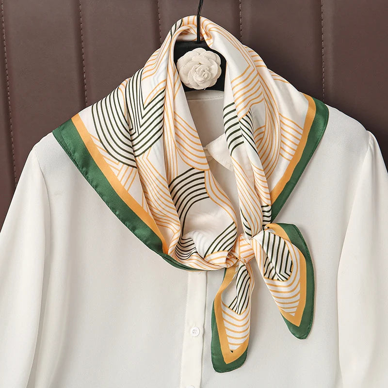 Luxury Satin Silk Square Scarf for Women, Printed Fashion Wrap, Shawl, Neckerchief
