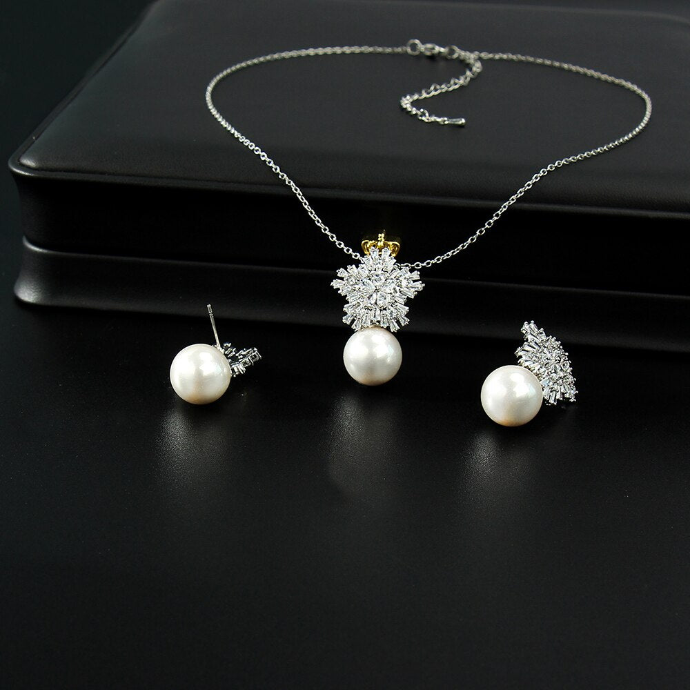 cubic zirconia jewelry set luxury pearl