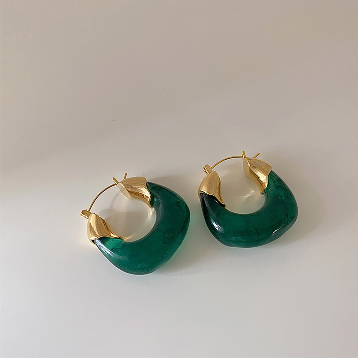 Green Acrylic Geometric Dangle Earrings with Round and Square Shapes