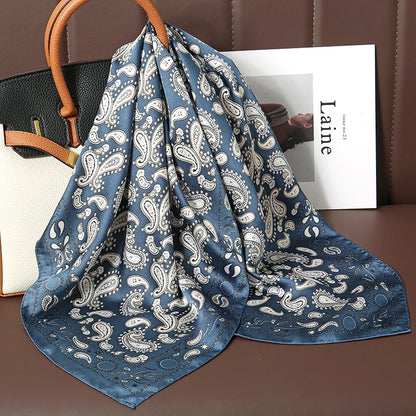 Luxury Satin Silk Square Scarf for Women, Printed Fashion Wrap, Shawl, Neckerchief