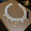 Elegant Crystal Simulated Pearl Choker Necklace