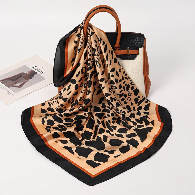 Luxury Satin Silk Square Scarf for Women, Printed Fashion Wrap, Shawl, Neckerchief