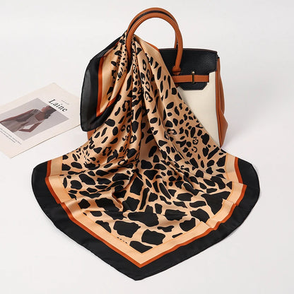 Luxury Satin Silk Square Scarf for Women, Printed Fashion Wrap, Shawl, Neckerchief