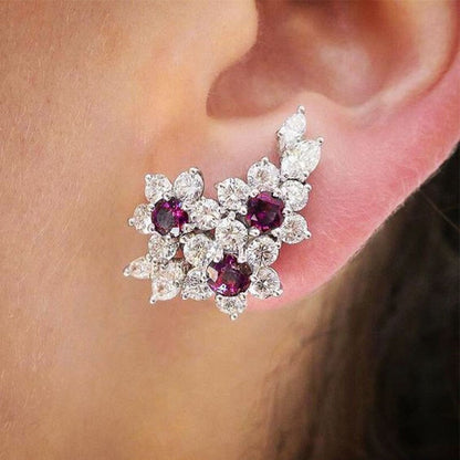 Floral Geometric Cubic Zirconia Stud Earrings