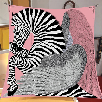 The Four Seasons Jungle Zebra Twill Silk Scarf – Luxury Square Wrap for Women, Hijab, Foulard, Beach & Sunscreen Bandana