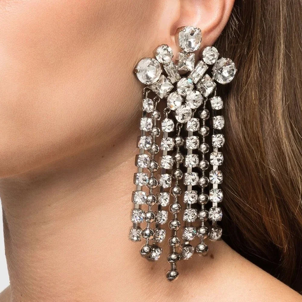 Elegant Crystal Tassel Clip Earrings for Women - No Piercing Required