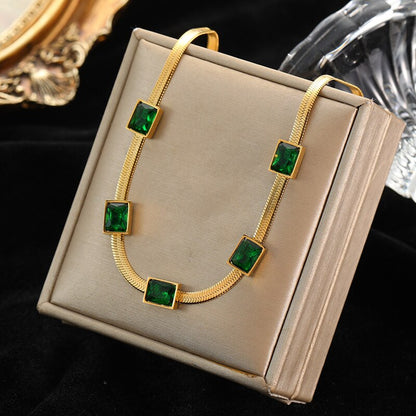 Green Zirconia Stainless Steel Geometric Chain Choker Necklace