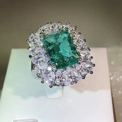 Emerald-Cut Green Zircon Halo Ring – Glam Duchess