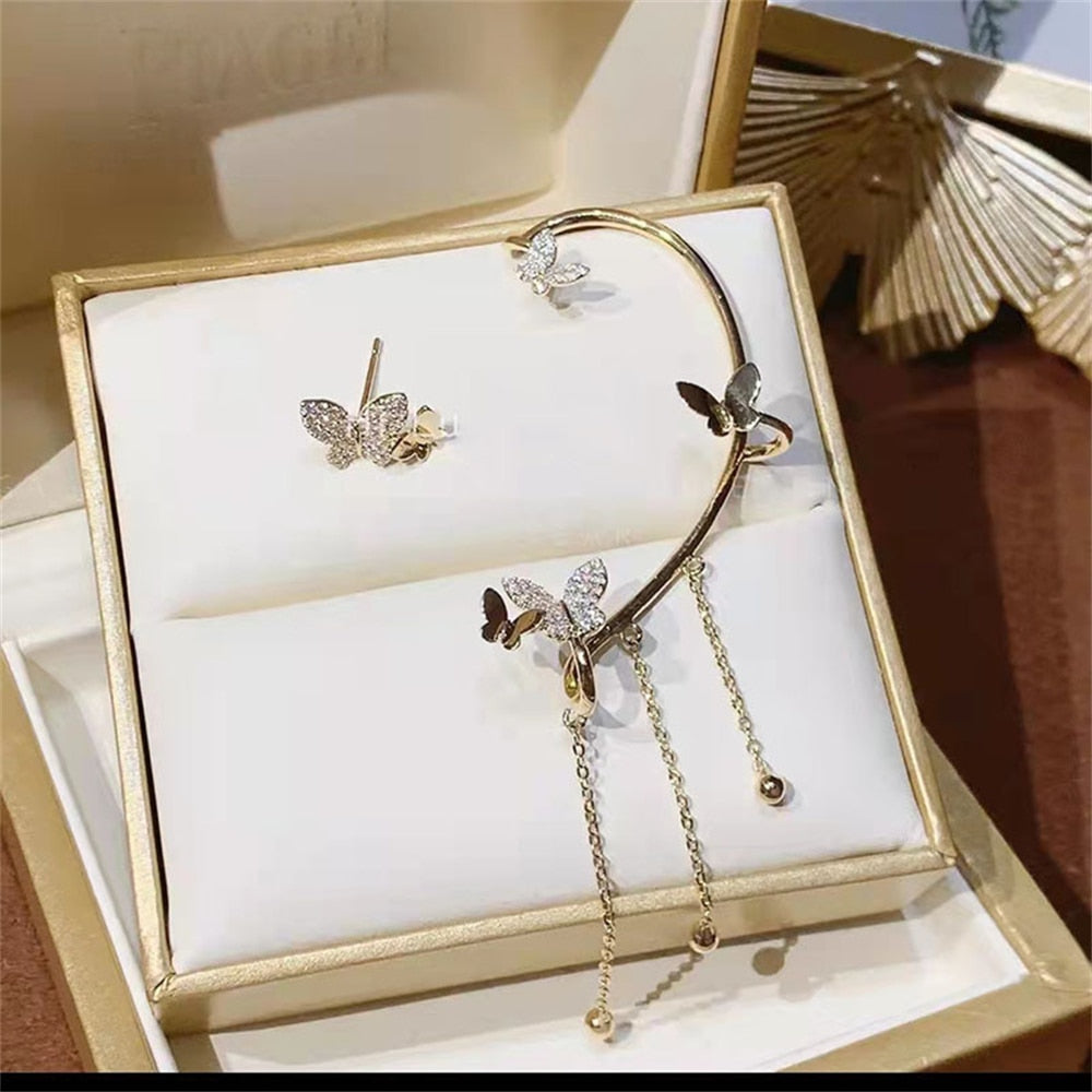 Zircon Butterfly Clip-On Ear Cuffs with Cubic Zirconia