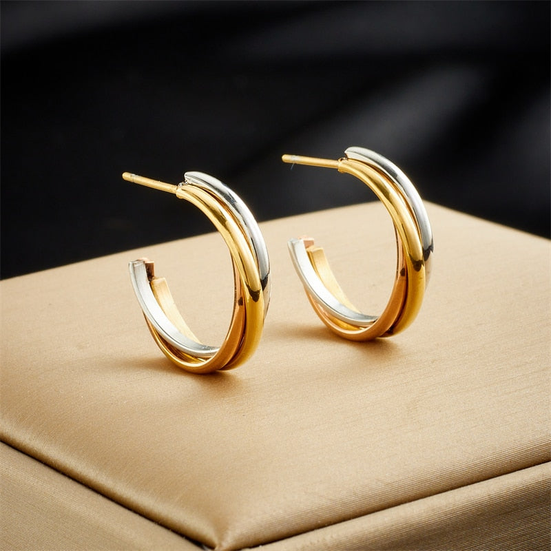 Geometric Crystal Hoop Earrings in Waterproof 316L Stainless Steel