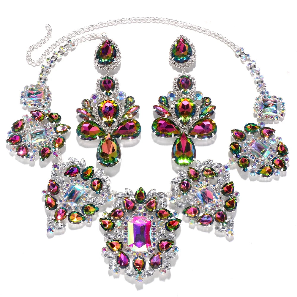 Stonefans Drop Rhinestone Necklace Earrings Set for Women 2023 Wedding Party Accessories Drag Queen Exaggerated Jewelry Set Gift - from Glam Duchess
