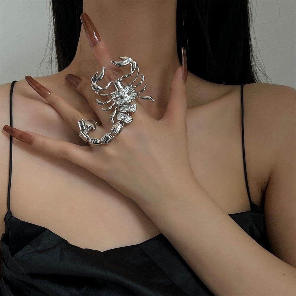 Edgy Scorpion Shaped Zircon Charm Ring with Adjustable Fit