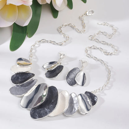 Enamel Trend Geometric Necklace Earrings Jewelry Set