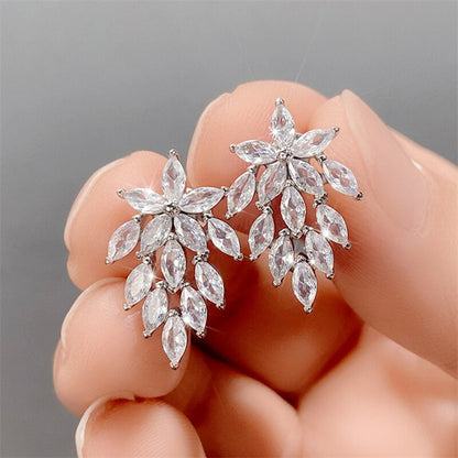 Floral Geometric Cubic Zirconia Stud Earrings