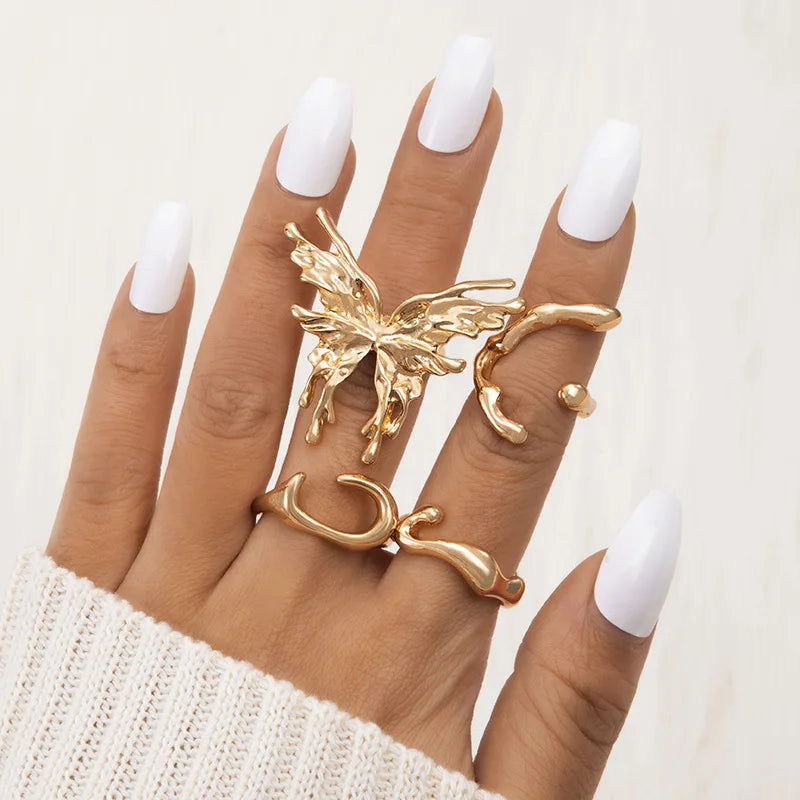 Butterfly Irregular Wave Knuckle Rings Set