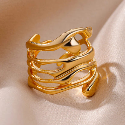 Gold Stainless Steel Hollow Wide Open Ring