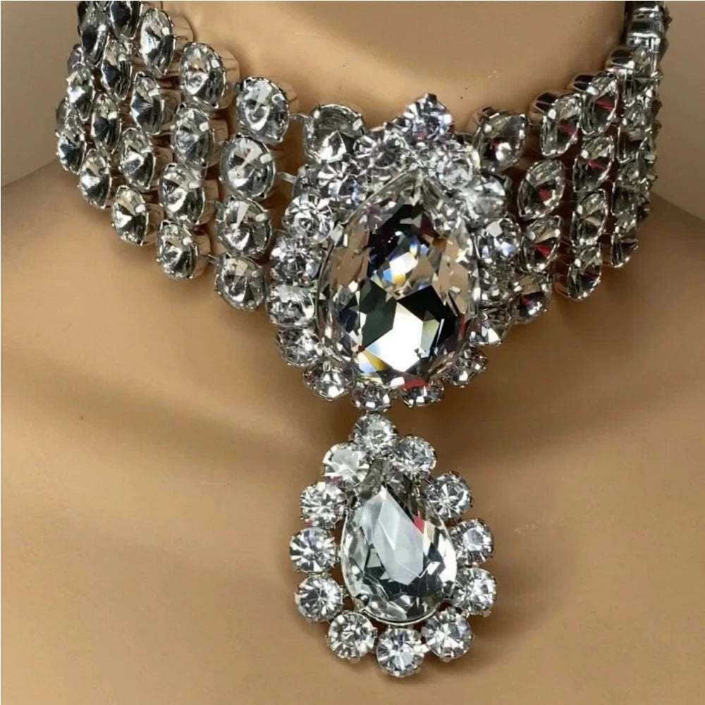 Bohemian Multilayer Crystal Drop Pendant Choker Collar Necklace