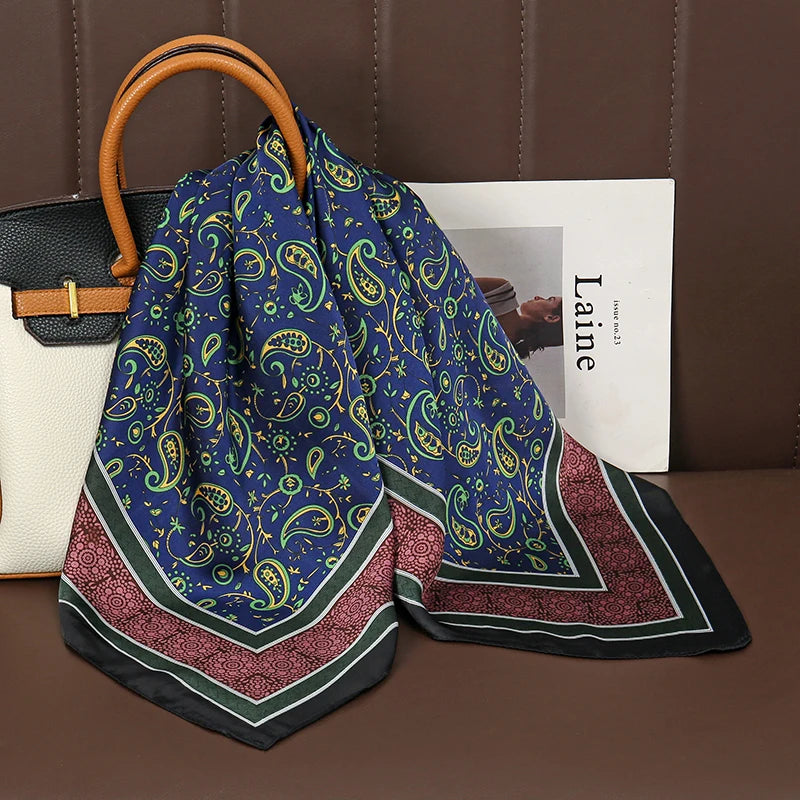 Luxury Satin Silk Square Scarf for Women, Printed Fashion Wrap, Shawl, Neckerchief