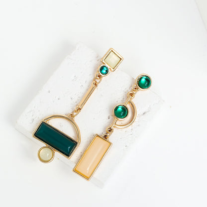 Gold Irregular Enamel Geometric Drop Earrings