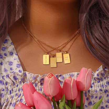 Unique Message Square Tarot Necklace in Stainless Steel with 18k Gold Plating