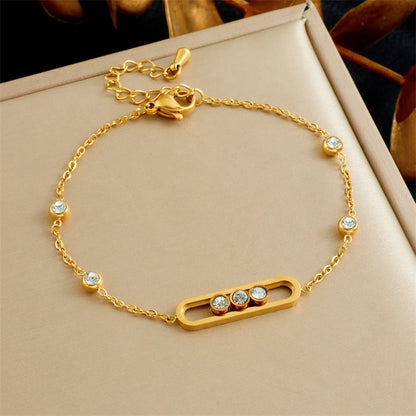 316L Stainless Rounded Rectangle Creative Movable White Crystal Necklace Bracelet Earring Set