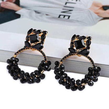 Vintage Bohemian Style Drop Earrings with Glass Beads and Zinc Alloy