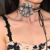 Glamorous Rhinestone-Adorned Large Black Floral Choker Necklace