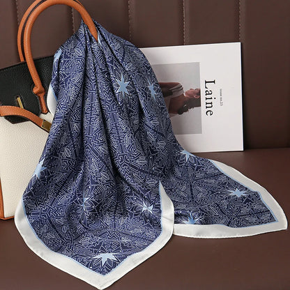 Luxury Satin Silk Square Scarf for Women, Printed Fashion Wrap, Shawl, Neckerchief