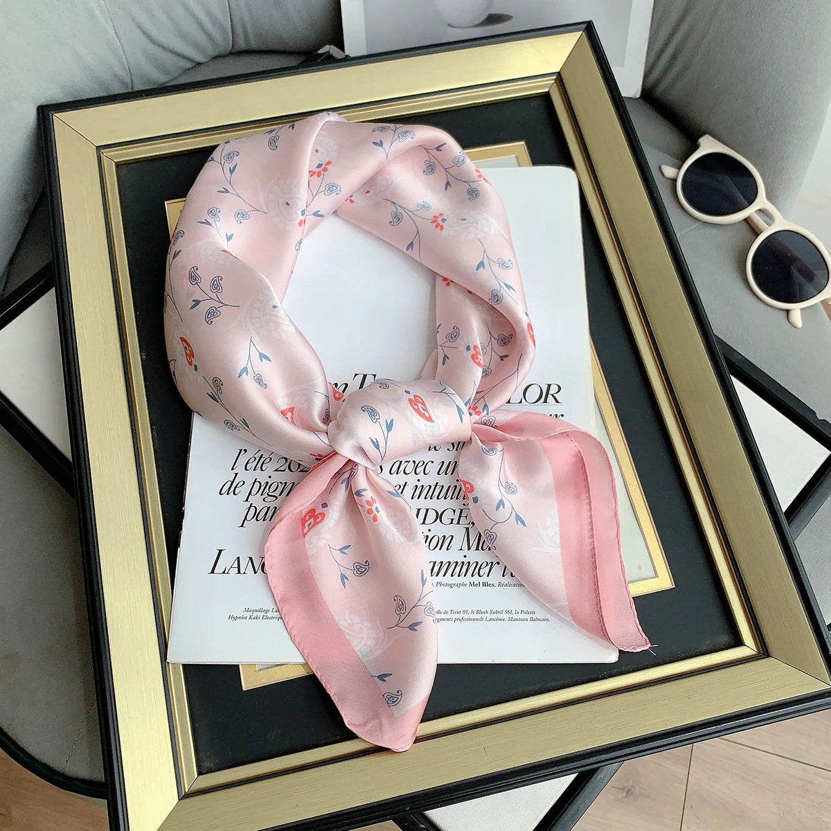 High Quality Luxury Brand Scarf Matching Color Silk Scarf Summer Women 70x70cm Hijab Hair Band Shawl Travel Towel Female Bandana