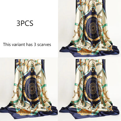 Handkerchiefs Hair Silk Scarf 90*90cm Print Satin Big Square Silk Scarves Shawls for Women Luxury Brand Designer Hijab Headband - Glam Duchess
