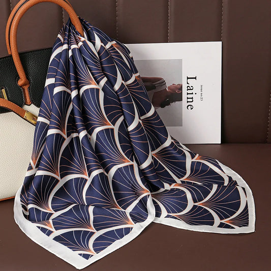 Luxury Satin Silk Square Scarf for Women, Printed Fashion Wrap, Shawl, Neckerchief