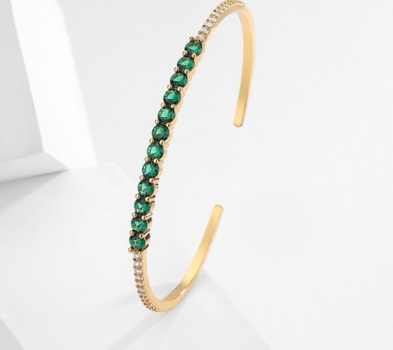 Green Pink Zircon Geometric Cuff Bracelet