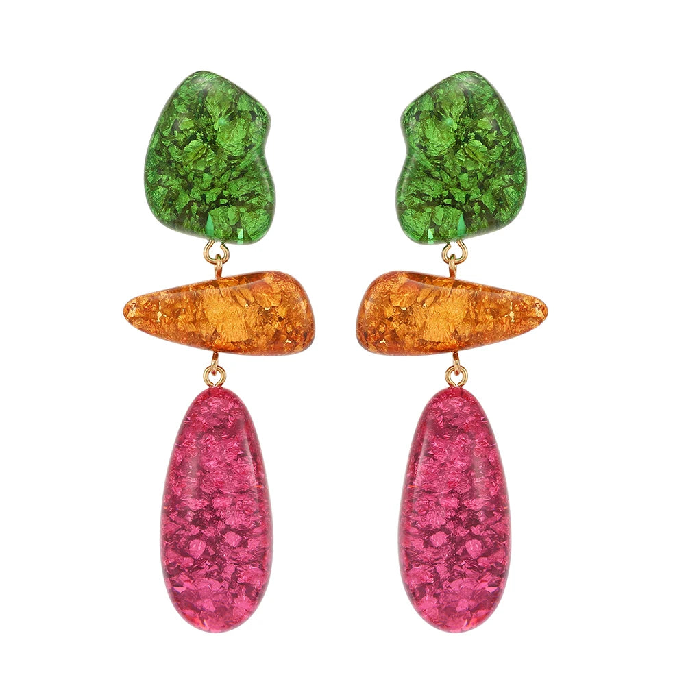 Modern Geometric Multicolored Resin Charm Dangle Earrings