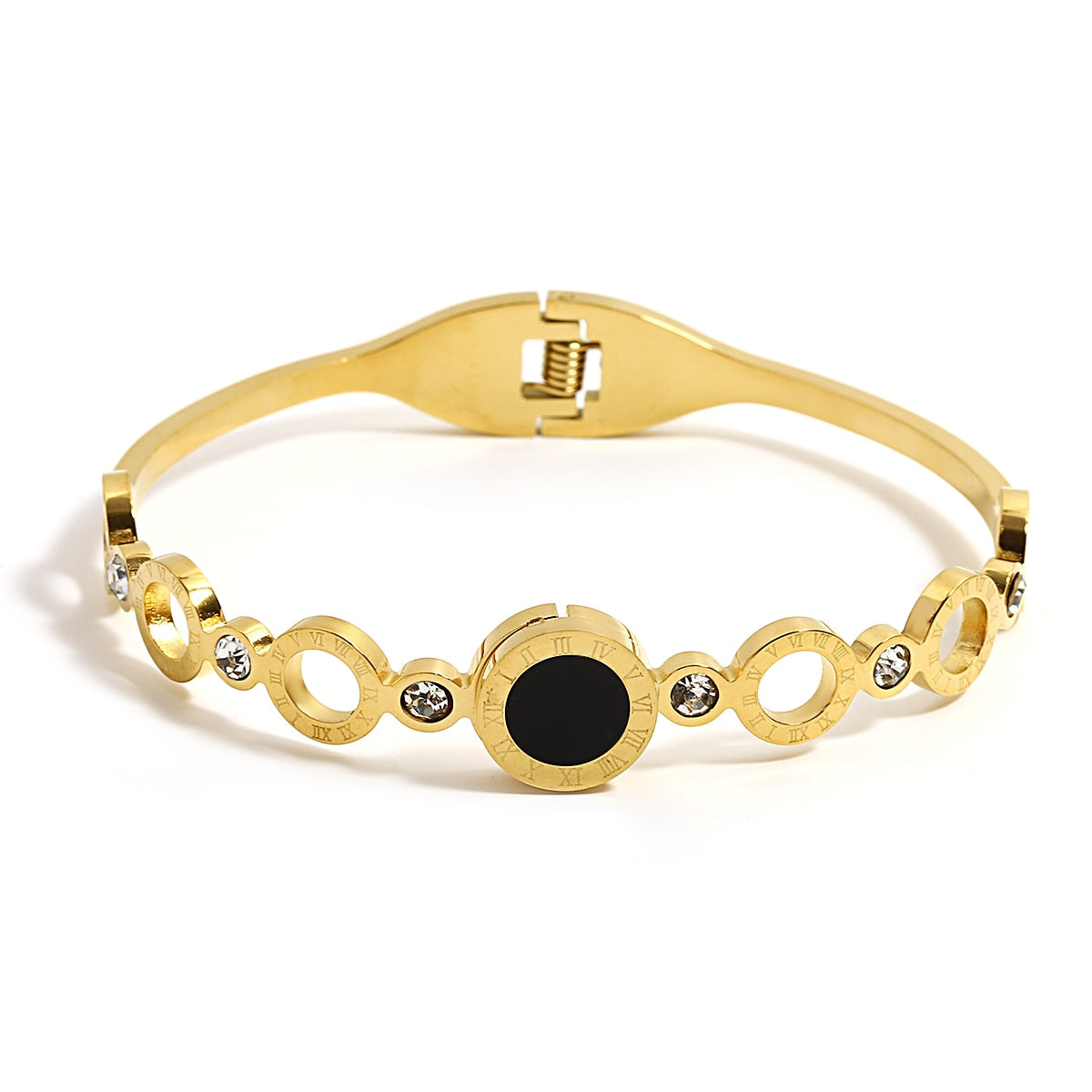 Chic Geometric Gold-Plated Stainless Steel Bangles
 Stackable Bangles High Fashion Bracelets
 Elevate your style with our trendy stackable bangles, designed with a geometric pattern and tension setting for a modern Glam DuchessGlam DuchessChic Geometric Gold-Plated Stainless Steel Bangles