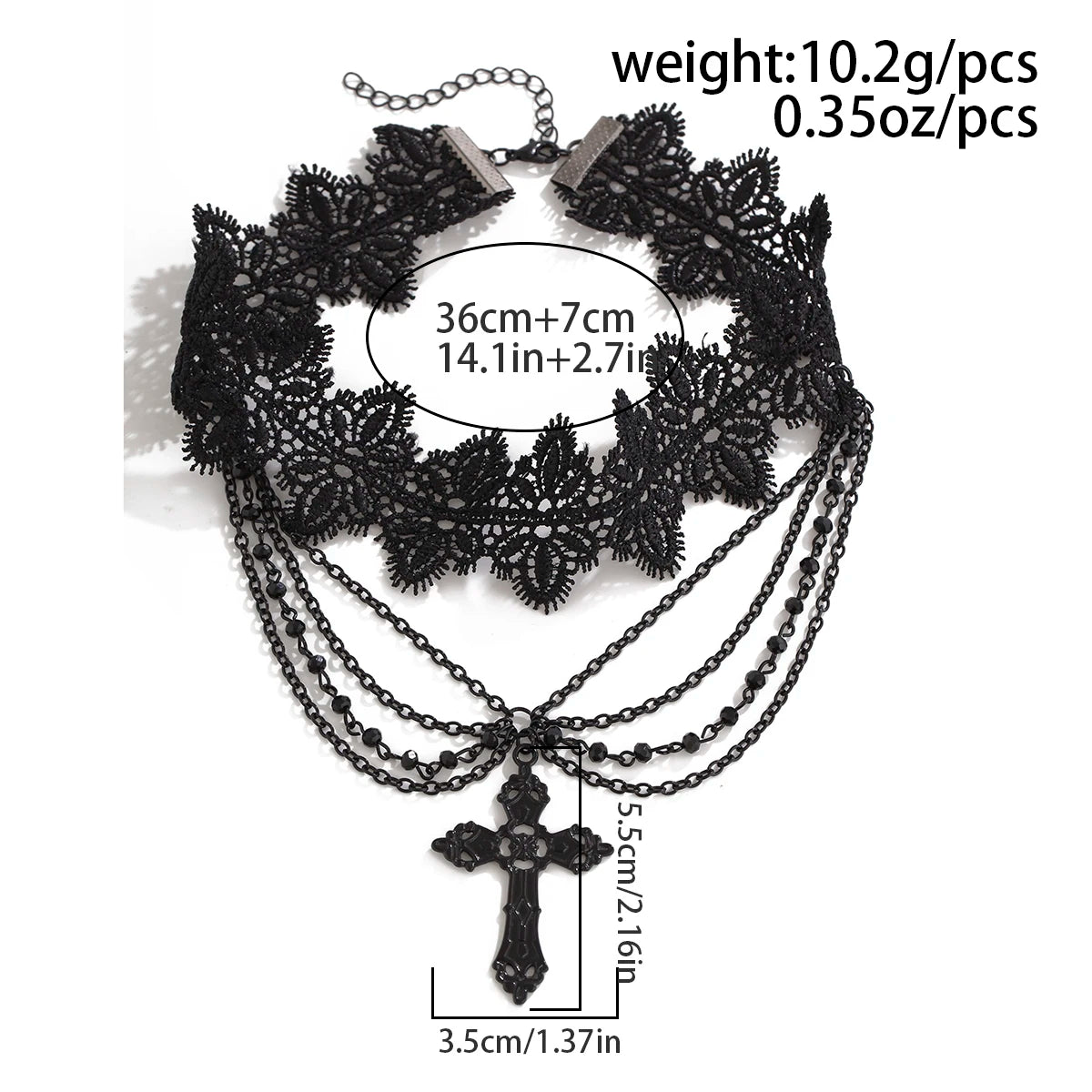 Multilayer Gothic Black Lace Chunky Chain Necklace Vintage Cross Pendant Choker