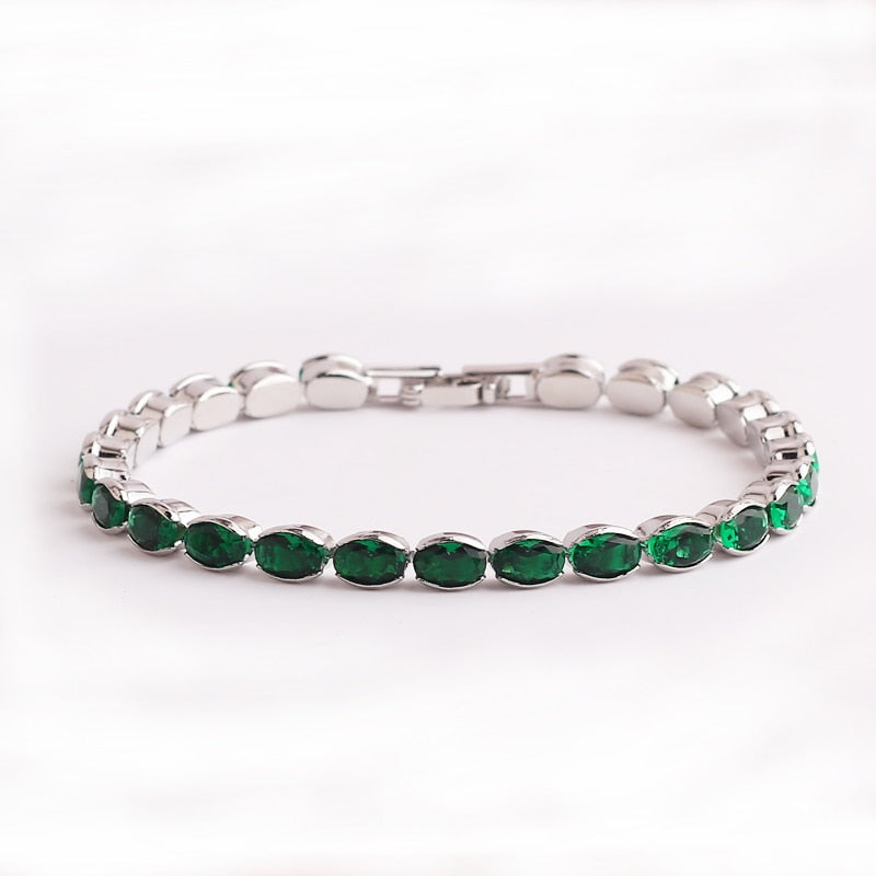 Adjustable Green Cubic Zirconia Tennis Bracelet in 18K Gold Plating