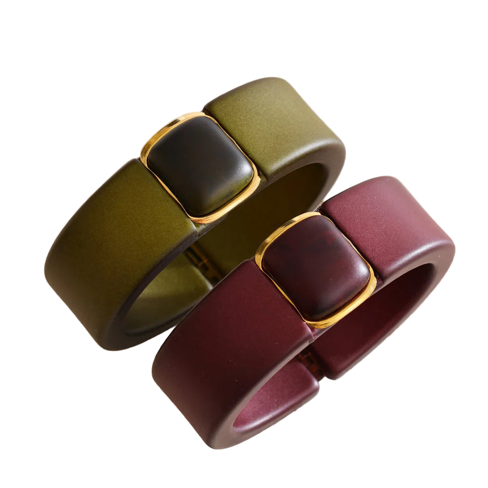 Acrylic Resin Bracelet - Wide Colorful Resin Bangle, Waterproof Retro Statement Jewelry