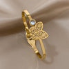Butterfly Charm Stainless Steel Bangle Bracelets with Vintage Elegance