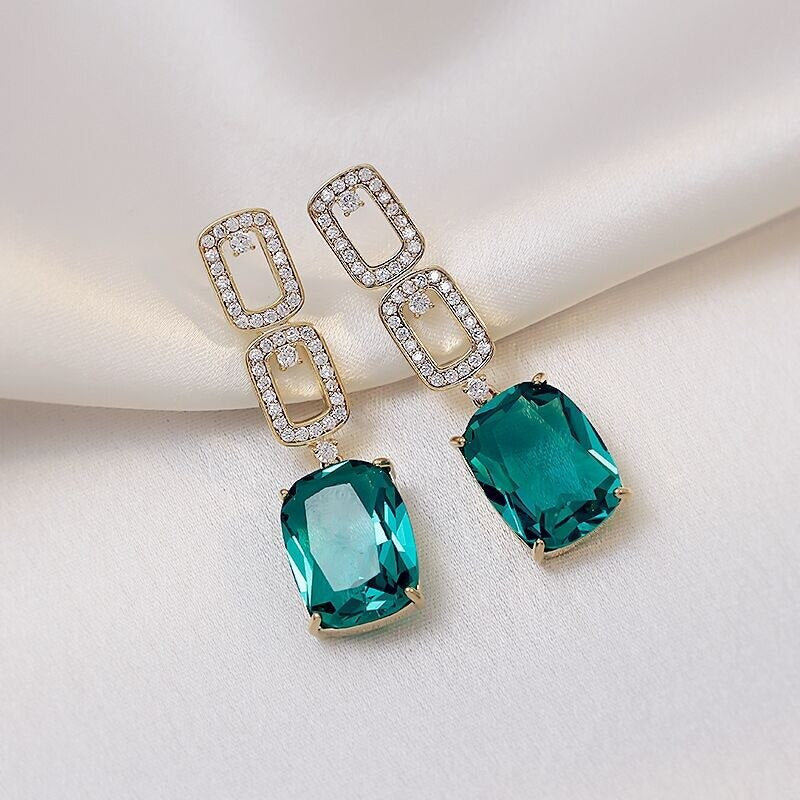 Emerald Geometric Zircon Drop Earrings