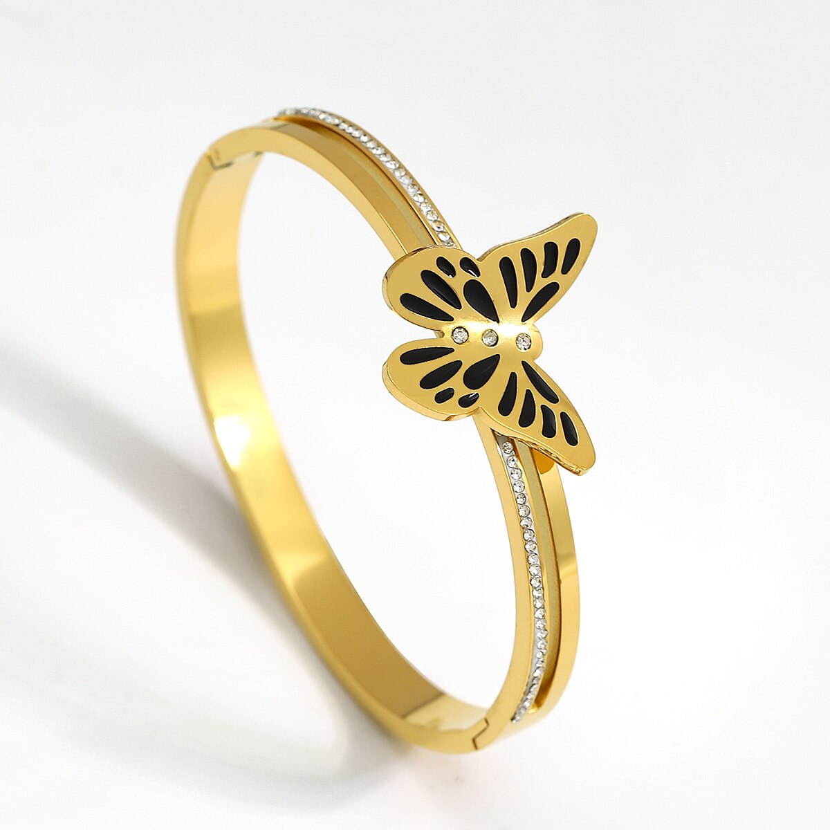 Butterfly Charm Stainless Steel Bangle Bracelets with Vintage Elegance