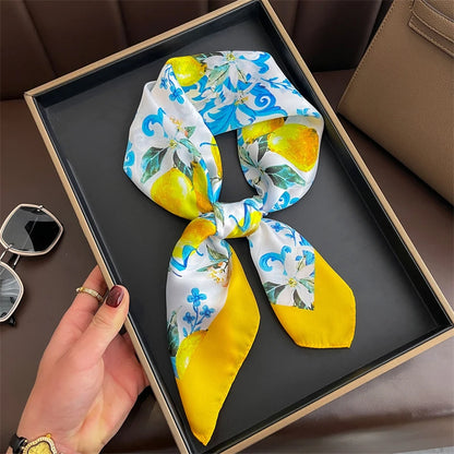Luxury Satin Silk Square Scarf for Women, Printed Fashion Wrap, Shawl, Neckerchief