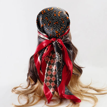 Handkerchiefs Hair Silk Scarf 90*90cm Print Satin Big Square Silk Scarves Shawls for Women Luxury Brand Designer Hijab Headband - Glam Duchess