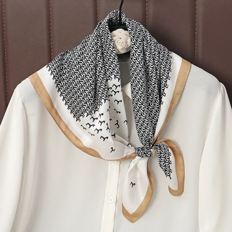 Luxury Satin Silk Square Scarf for Women, Printed Fashion Wrap, Shawl, Neckerchief