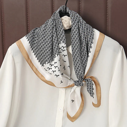 Luxury Satin Silk Square Scarf for Women, Printed Fashion Wrap, Shawl, Neckerchief