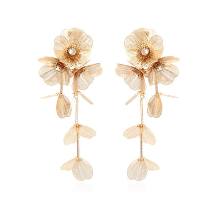 Tassel Earrings with Golden Metal Flower Embellishments