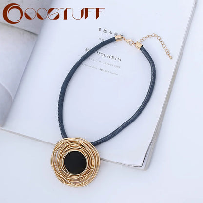 Gold Geometric Black Rope Necklace