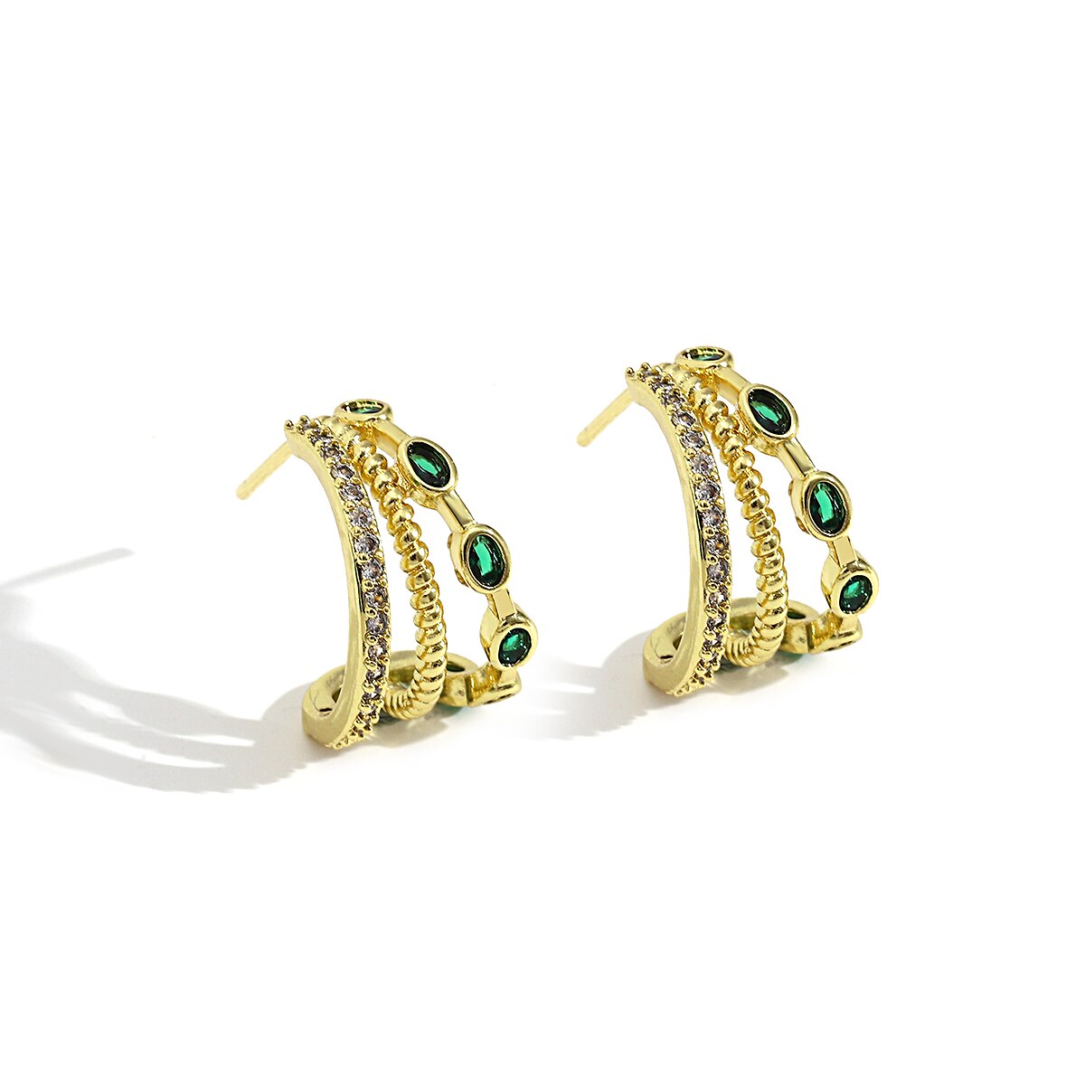 Elegant Green Cubic Zirconia Beaded Dangle Earrings with Geometric Design