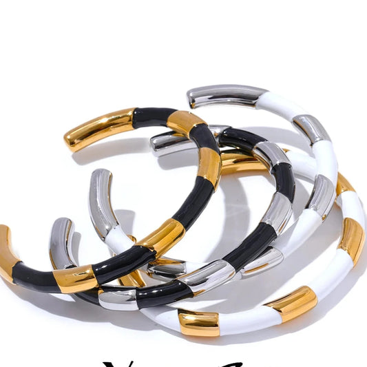 Enamel Metal Stainless Steel Cuff Open Hand Bangles Bracelet