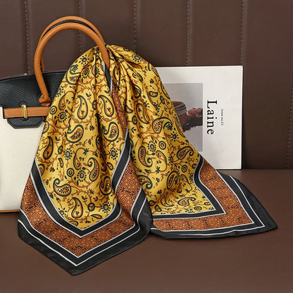 Luxury Satin Silk Square Scarf for Women, Printed Fashion Wrap, Shawl, Neckerchief